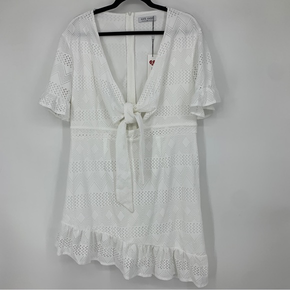 Kate Kasin womens 2XL dress White Ruffles Tie Cutout Asymmetrical NEW - Picture 1 of 11